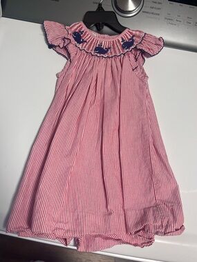 Edgehill Collection Pink and Navy Striped Smocked Dress